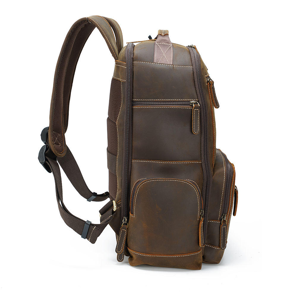 Qixicai Genuine Leather Backpack for Men Vintage 15.6 inches Laptop Backpack